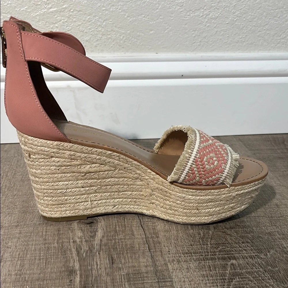Tommy Hilfiger Pink and Cream Wedge Sandals with Ankle Strap nwot